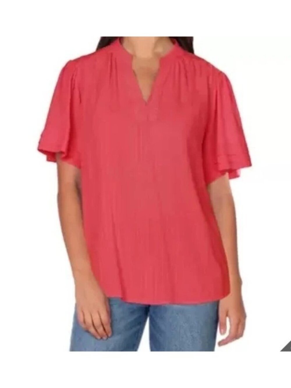 NWT Well Worn Women's Size S Red Short Sleeve V-Neck Tunic Blouse Viscose J1949